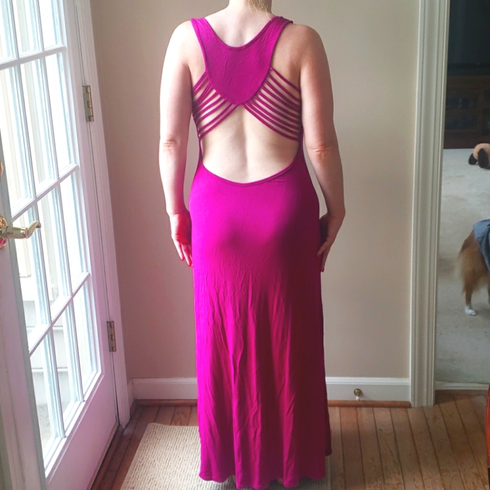 Magenta open back maxi dress